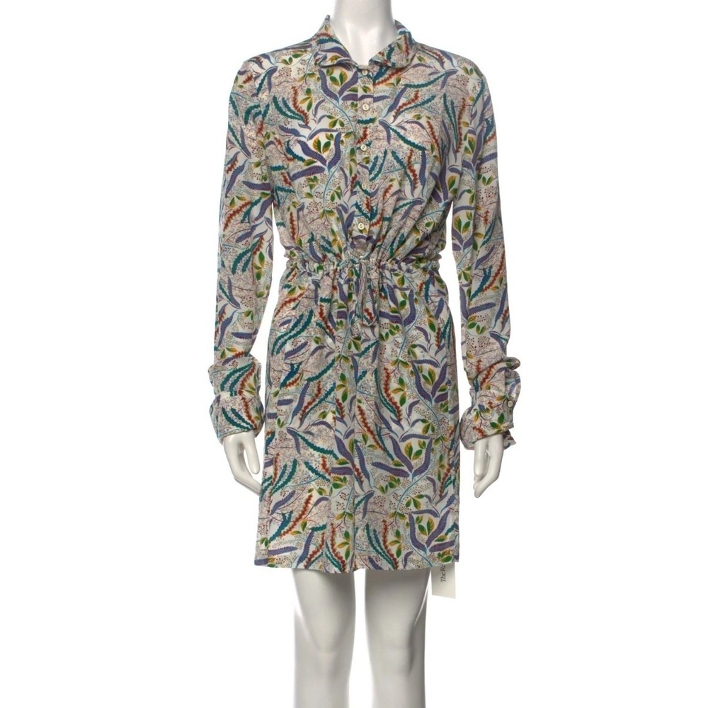 Saloni 100% Silk Botanical‎ Fern Print Button Down Mini Shirt Dress US 8 UK 12